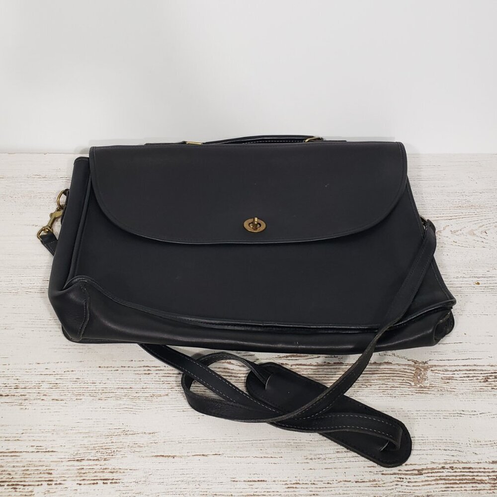 REVE  Black Leather Attache Laptop Messenger Bag - Picture 5 of 10